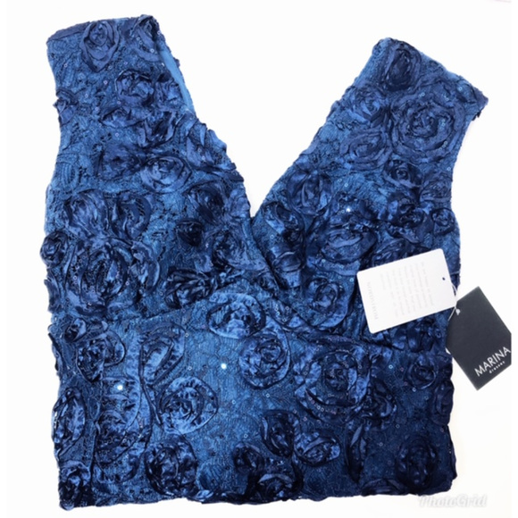 SOLD Marina Floral Applique Cap Sleeve Dress Navy - Picture 5 of 8